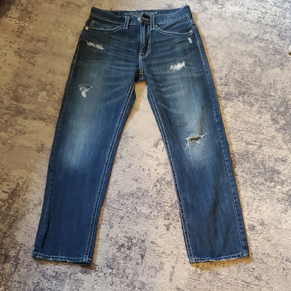 American Eagle Outfitters Men’s Distressed Dark Blue Jeans